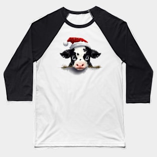 Christmas Peeking Baby Cow Baseball T-Shirt